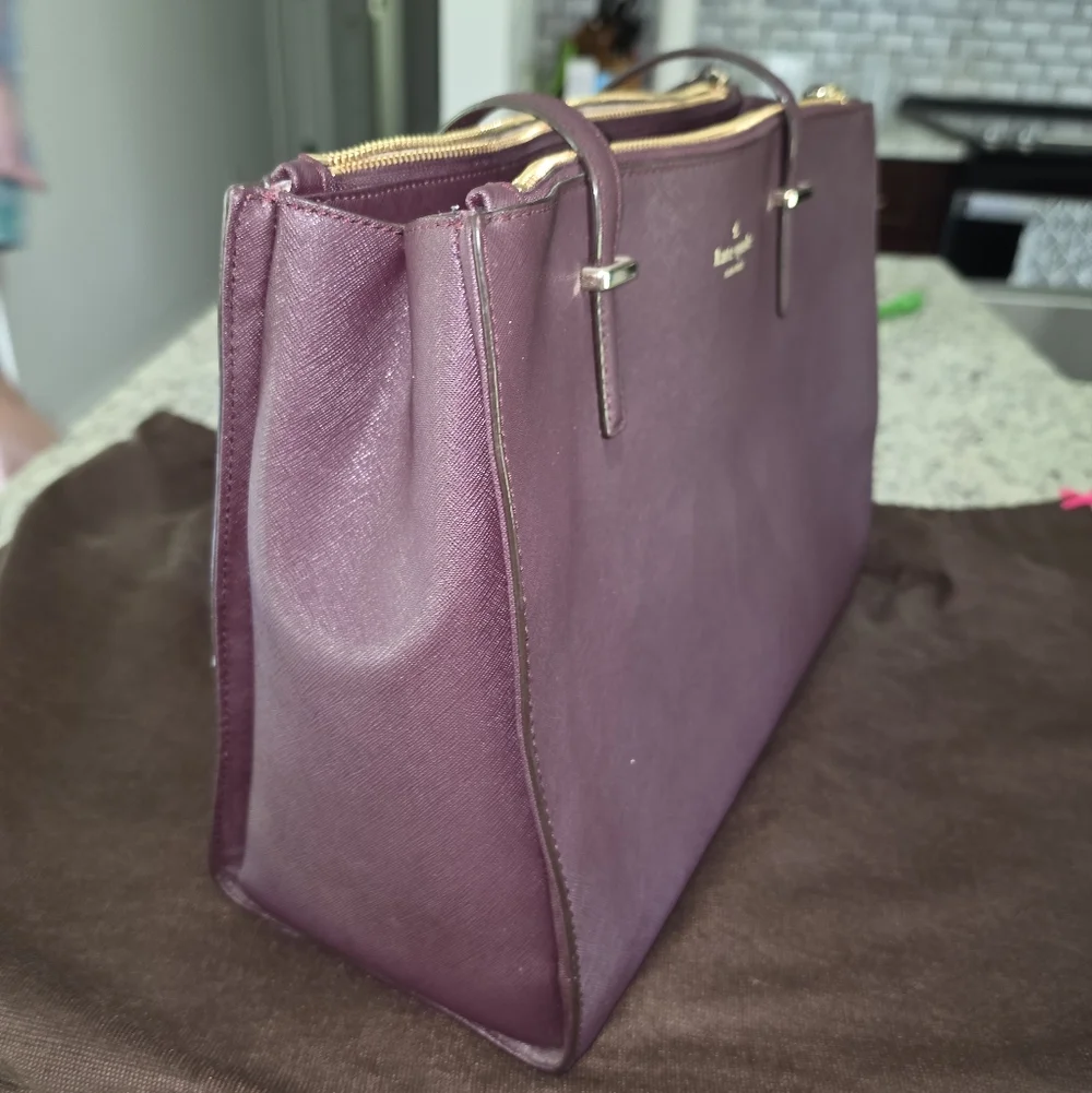 Kate Spade, Deep plum Saffiano Leather Satchel, With Gold Hardware [Like New]